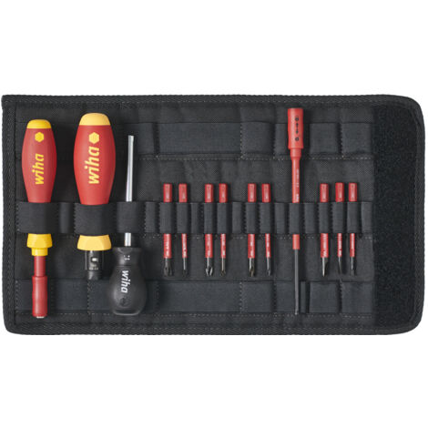 Wiha Juego de destornilladores dinamométricos TorqueVario®-S electric 0,8-5,0 Nm en surtido, de 14 unid., con limitación del par de apriete de ajuste variable, incl. bolsa plegable (40674)