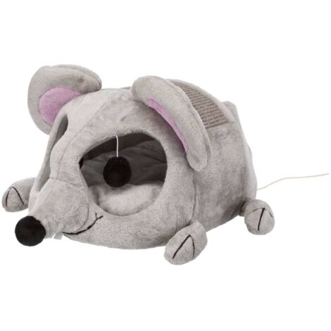 TRIXIE Cueva para gatos Junior forma ratón Lukas de peluche gris claro (1/5)