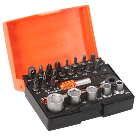 Set de llaves de vasos y puntas para atornillar 1/4" BAHCO 2058/S26 (26 piezas)