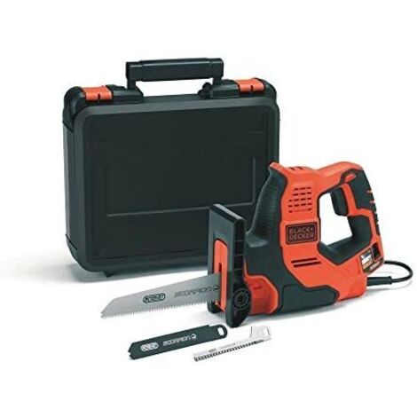 BLACK+DECKER RS890K-QS - Sierra Scorpion de 500W, Capacidad de corte: 3 mm de metal, 100 mm de madera, 50 mm de tubo de plástico y ramas, 3 cuchillas, Se suministra en una caja