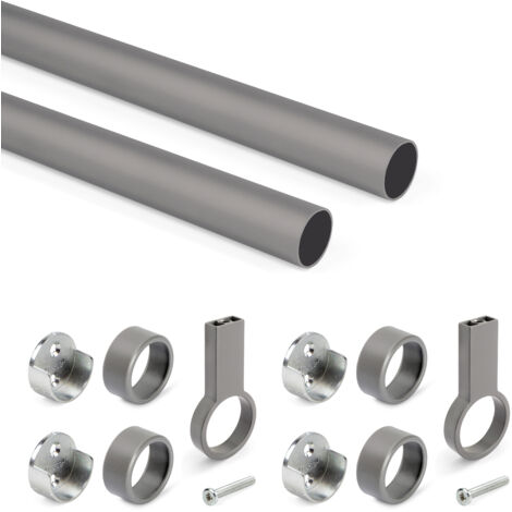 Emuca Kit de soportes para barras de armario titanio (1/5)