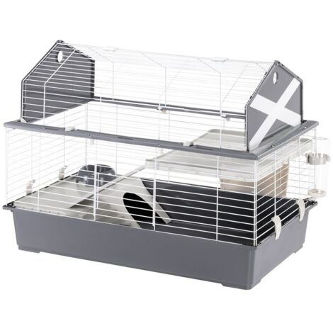 Ferplast Jaula Conejos Barn 100 - Hábitat Interactivo en 2 Niveles, Techo Abrible - Puerta y Escalera - Accesorios Incluidos, Fácil Limpieza - Eco-Sostenible - 96 x 57 x h 73 cm