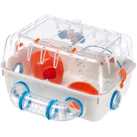 Ferplast Jaula para hámsteres COMBI 1, Casita para pequeños roedores, Plástico robusto, Techo con rejilla abrible, Tubos y accesorios incluidos, 40,5 x 29,5 x h 22,5 cm Blanco