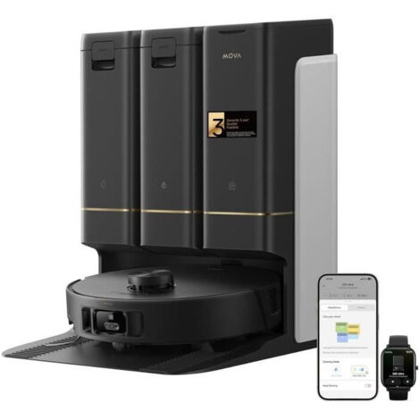 Mova Z50 Ultra Robot Aspirador 19000Pa Succión con mopa, Limpieza con Agua Fresca y 18N Presión, Autolimpieza con Agua Caliente 75℃, Mopa Levantable, Navegación DToF+IA RGB, Autovaciado
