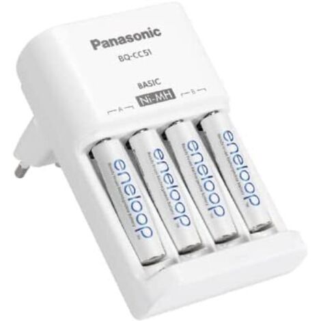 Panasonic Eneloop BQ-CC51 52051E40 - Cargador de Pilas Redondas para Pilas AA y AAA de 2/4 Pilas AA de 1900 mAh, Color Blanco