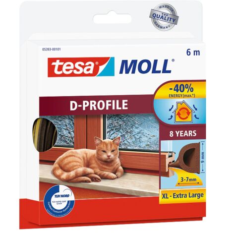 Tesa 05393-00101 Junta Goma Adhesiva Puertas Ventanas Perfil D Marrón 6m 3-7mm