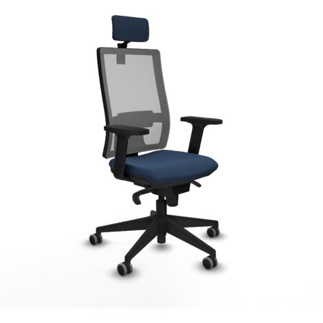 Horna sincro malla gris similpiel azul marino brazos 2D base piramidal cabecero 2D ruedas 65mm engomadas (1/5)