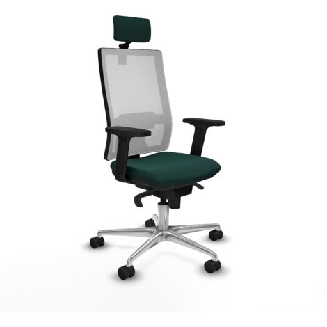 Horna sincro malla blanca similpiel verde botella brazos 2D base aluminio cabecero 2D ruedas 65mm nailon (1/5)