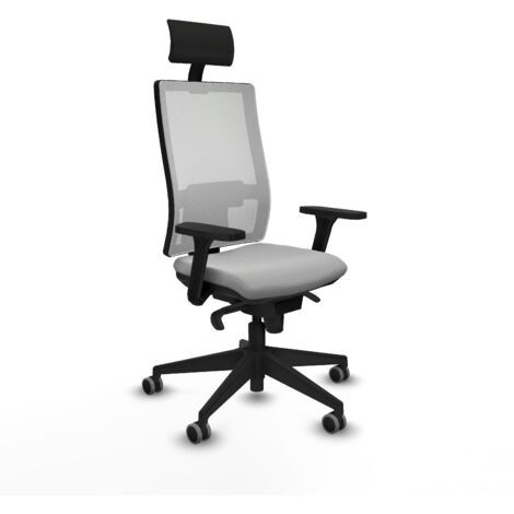 Horna sincro malla blanca similpiel gris claro brazos 3D base piramidal cabecero fijo ruedas 65mm engomadas (1/5)