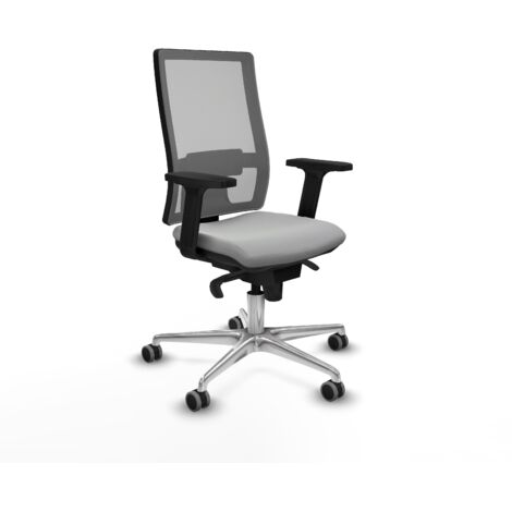 Horna sincro malla gris similpiel gris claro brazos 2D base aluminio ruedas 65mm engomadas (1/5)
