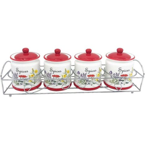 Conjunto de frascos para especias maestro blanco cerámica cinco piezas (1/3)