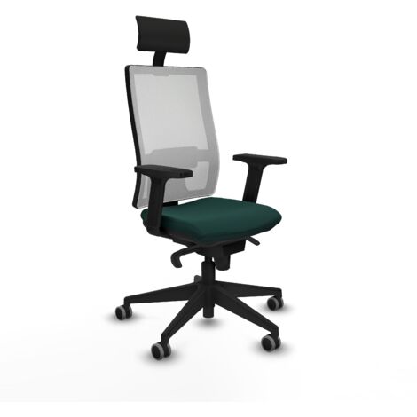 Horna sincro malla blanca similpiel verde botella brazos 2D base piramidal cabecero fijo ruedas 65mm engomadas (1/5)
