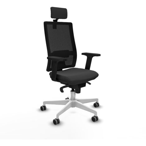 Horna sincro malla negra similpiel gris oscuro brazos 2D base blanca cabecero 2D ruedas 65mm engomadas (1/5)