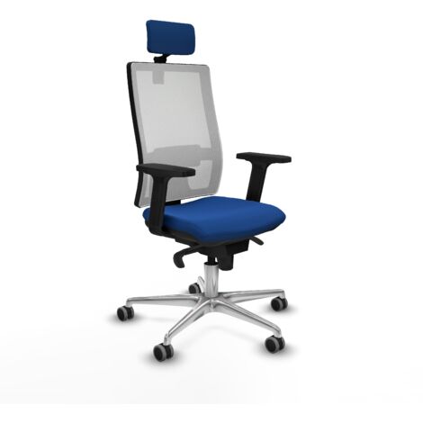 Horna sincro malla blanca similpiel azul brazos 2D base aluminio cabecero 2D ruedas 65mm engomadas (1/5)