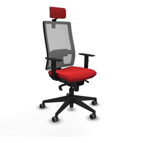 Horna sincro malla gris similpiel rojo brazos 1D base piramidal cabecero 2D ruedas 65mm engomadas (1/5)