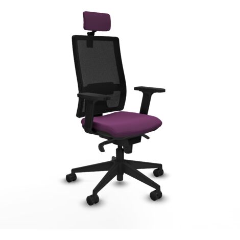 Horna sincro malla negra similpiel morado brazos 2D base piramidal cabecero 2D ruedas 65mm nailon (1/5)