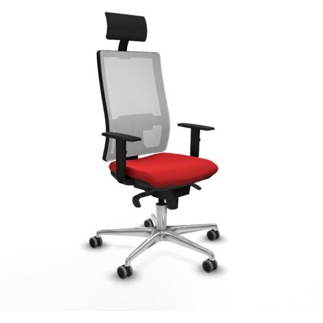 Horna sincro malla blanca similpiel rojo brazos 1D base aluminio cabecero fijo ruedas 65mm engomadas (1/5)