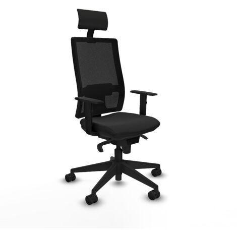 Horna sincro malla negra similpiel negro brazos 1D base piramidal cabecero fijo ruedas 65mm nailon (1/5)