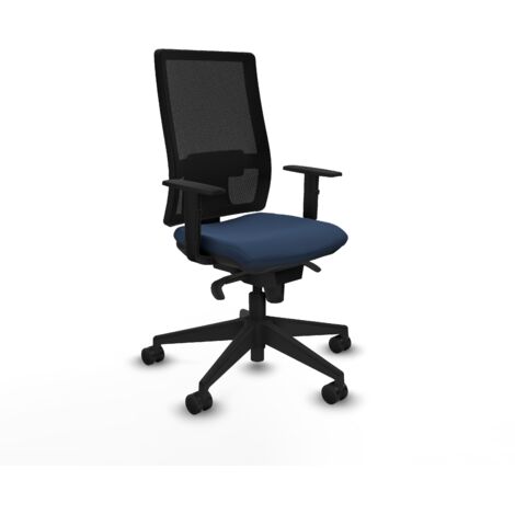 Horna sincro malla negra similpiel azul marino brazos 1D base piramidal ruedas 65mm nailon (1/5)