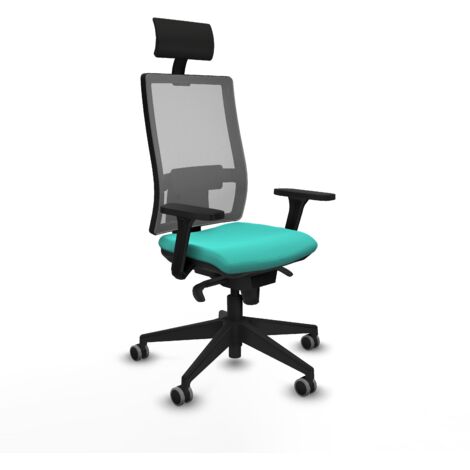 Horna sincro malla gris similpiel turquesa brazos 3D base piramidal cabecero fijo ruedas 65mm engomadas (1/5)