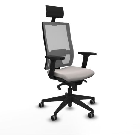 Horna sincro malla gris similpiel blanco brazos 2D base piramidal cabecero fijo ruedas 65mm engomadas (1/5)