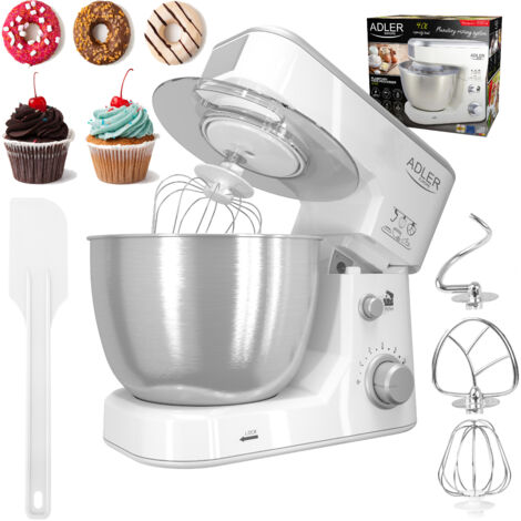 Adler AD4216 Robot Batidora Amasadora Repostería, 4 Litros, 6 Velocidades, Movimiento Orbital, 3 Accesorios 1000W Blanco