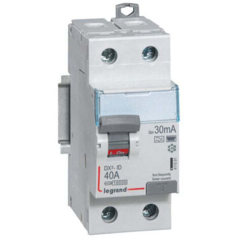 Interrupteur différentiel DX³-ID arrivée haute et départ bas à vis - 2P 230V 40A typeF 30mA - 2 modules - 411591 - LEGRAND