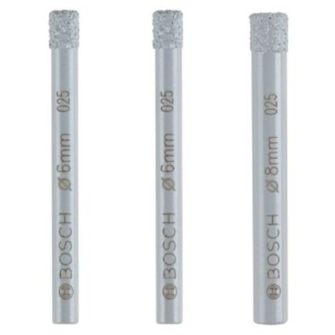 Bosch Professional Set de 3 brocas de diamante Expert for Ceramic (para Azulejos duros, Piedra dura, Piedra blanda, Ø 6/6/8 mm, Accesorios Taladro)