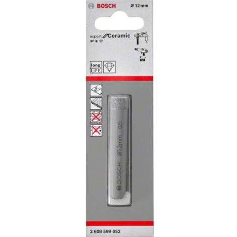 Bosch Professional 1x Broca de diamante Expert for Ceramic (para Azulejos duros, Piedra dura, Piedra blanda, Ø 12 mm, Accesorios Taladro)