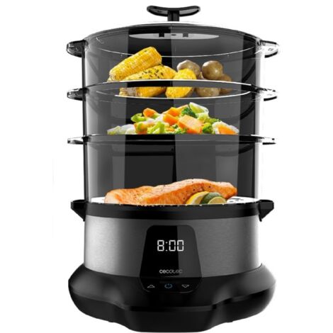 Cecotec Vaporera Eléctrica VapoVita 3000 Pro. Cocina al Vapor y Conserva Nutrientes y Vitaminas. 1000W, Digital, Incluye 3 Recipientes, Cuenco para arroz 1L, Piezas no Eléctricas Aptas Lavavajillas
