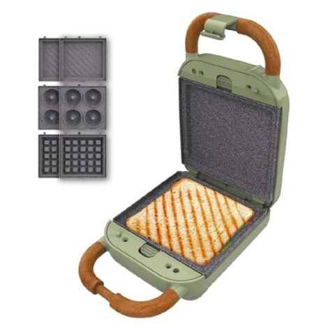 Cecotec Sandwichera Vintage Rock'Ntoast Retro One Green. 700W, 3 Placas Intercambiables, Diseño Retro, Revestimiento Rockstone, Indicador Luminoso, Base Antideslizante, Asa de Tacto Frío, Pinza Cierre