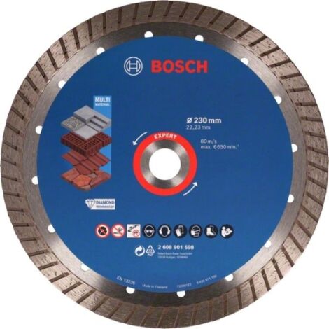 Bosch Accessories 1x Disco de Corte con Diamante EXPERT MultiMaterial Turbo (per hormigón, ladrillos, piedra blanda, Ø 230 x 22,23 mm, Accesorios Amoladora Grande)