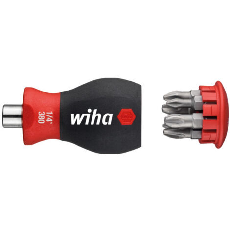 Wiha Destornillador con cargador magnético Pozidriv, Phillips, con 6 bits, Stubby, de 1/4" (33741)