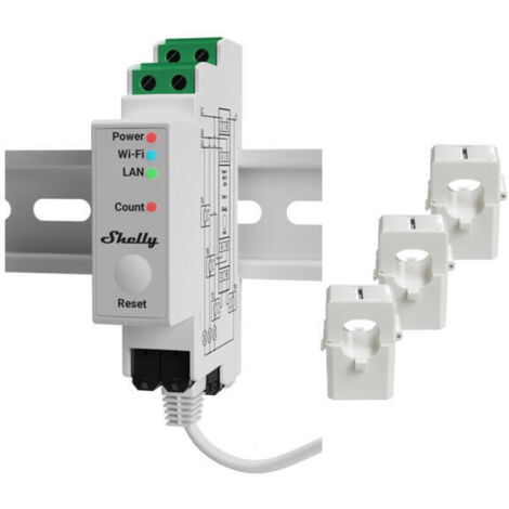Shelly Relais Pro 3EM 120A WLAN LAN Stromzähler Inkl. 3x 120A Klemmen Messfunktion BT DIN-Rail (1/4)