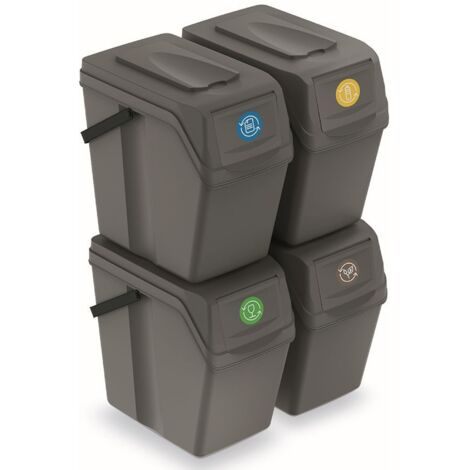 Set de 4 cubos de basura KEDEN SORTIBOX para reciclado, gris, volumen 4x25L