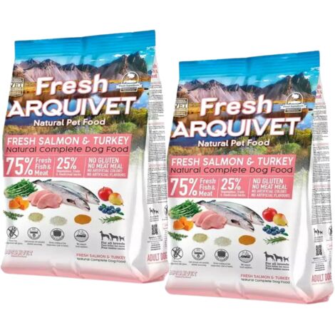 Alimento semihúmedo para perros ARQUIVET FRESH con salmón y pavo 2x2,5 kg