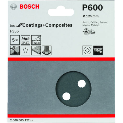 Hoja de lija F355 paquete de 5 uds. 125 mm 600 BOSCH 2608605122