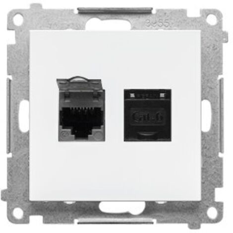 Toma de ordenador RJ45 doble categoría 6, con obturador antipolvo (módulo): Blanco mate, SIMON55