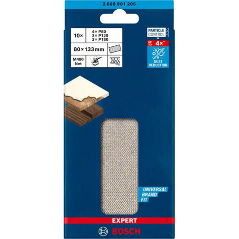 BOSCH MALLAS DE LIJA EXPERT M480 PARA LIJADORAS ORBITALES DE 80 X 133 MM. TAMAÑO DEL GRANO 80/120/180 UNIDAD DE EMBALAJE 10 unidades