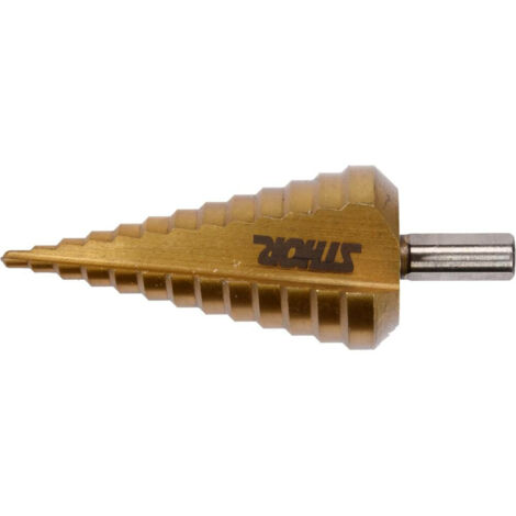 Sthor 22613 - Broca escalonada HSS titanio, para metal, madera y plástico, tamaño 4-32 mm, dorado. (1/4)