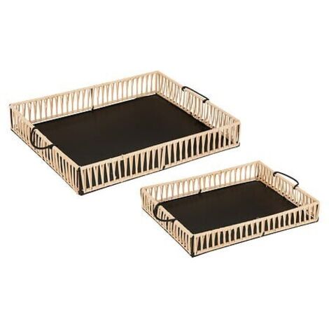 Atmosphera Lote de 2 bandejas "Cosy", hierro y ratán, 37,5x30,5x6 cm - Beige (1/5)