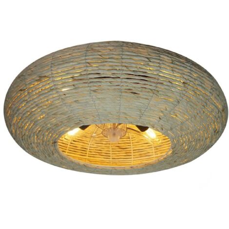 Cecotec Ventilador de Techo con Luz de diseño EnergySilence LampAero 600 Natural Wicker motor DC 20W, Luz LED, 5 aspas de 11 pulgadas, control remoto, 3 velocidades, temporizador y modo winter/summer