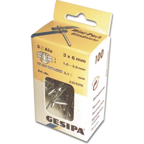 Pack remache Alu 3x 8mm a 100 unidades Gesipa