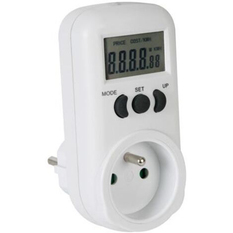 Perel Medidor de energía, pantalla LCD, 230 V, 16 A, 3600 W, FRANCESA FRANZIDA Tipo E, blanco