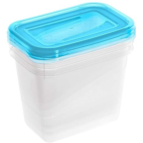 Set de 3 Fiambreras, 3 x 1 l, 15,5 x 10,5 x 11,5 cm, Fredo Fresh, Azul transparente (1/5)