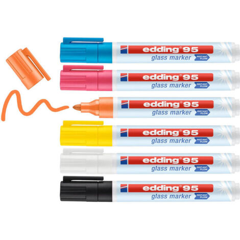 Marqueur pour verre 95 noir/blanc/jaune/orange/rose/bleu clair largeur de trait 1,5-3mm pointe ronde (1/4)