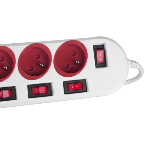 Regleta maclean, cable alargador de 5 tomas, con interruptores, 250vac/10a, 1,5m, mce204 r/w