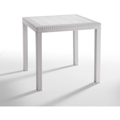 Mesa cuadrada de 80x80 cm para jardín exterior de polipropileno y ratán Dallas - Blanco