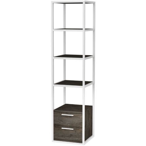 Estantería de 4 niveles con 2 cajones, 39x39x160 cm, estructura en blanco - Cajones Gris Oscuro (1/2)