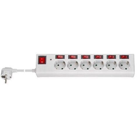 Goobay 72568 Regleta de enchufes 6X con Interruptor Independiente para Cada Enchufe + Interruptor Principal/protección contra sobretensiones/Apto Mesa de Ordenador / 1,5m de Cable/Blanco (1/3)